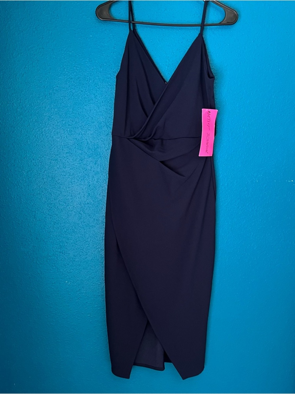 Betsey Johnson Navy Wrap-Front Spaghetti Strap Midi Dress